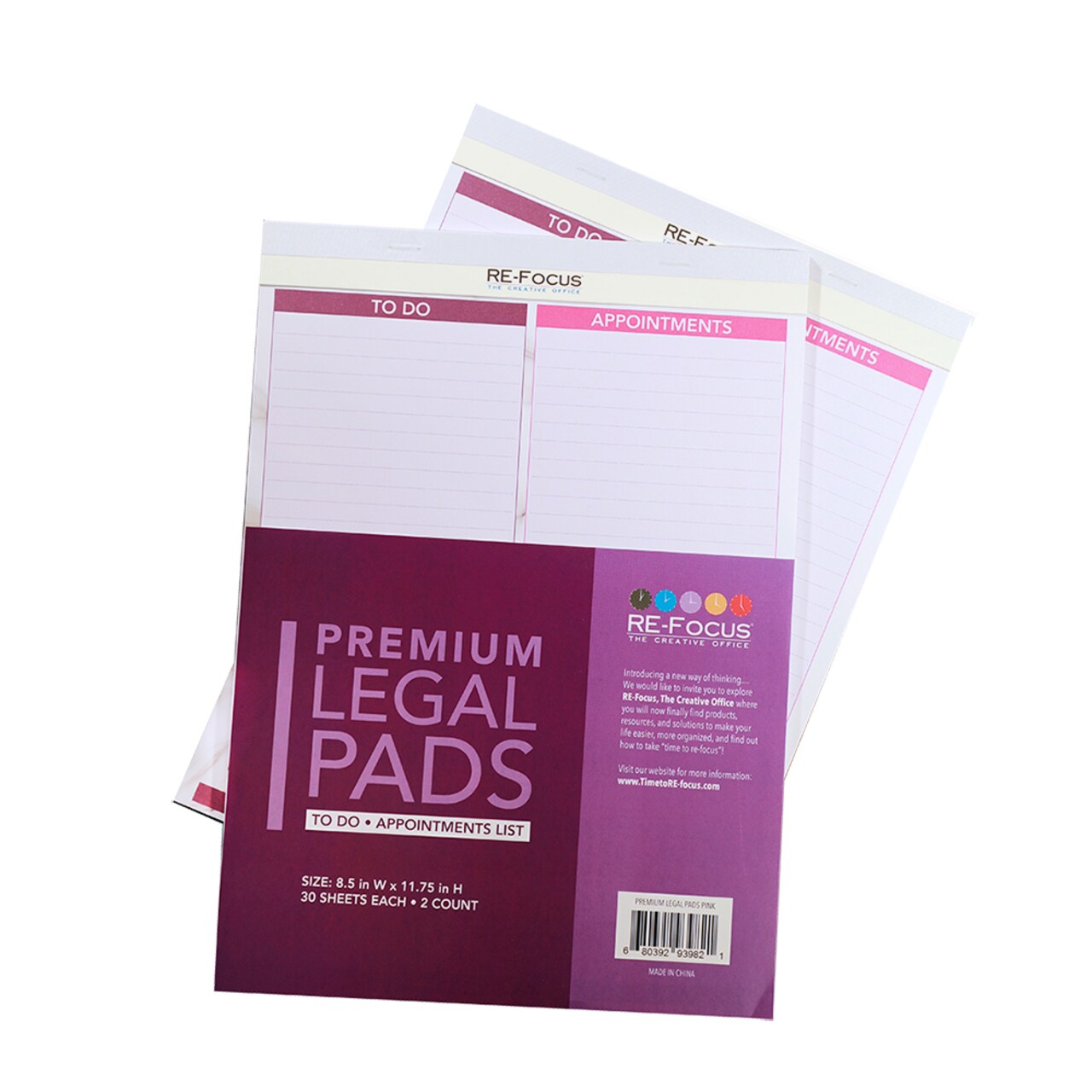 RE-FOCUS THE CREATIVE OFFICE, Professional To do and Appointment list pad, Legal size, 2 pack, 30 sheets each